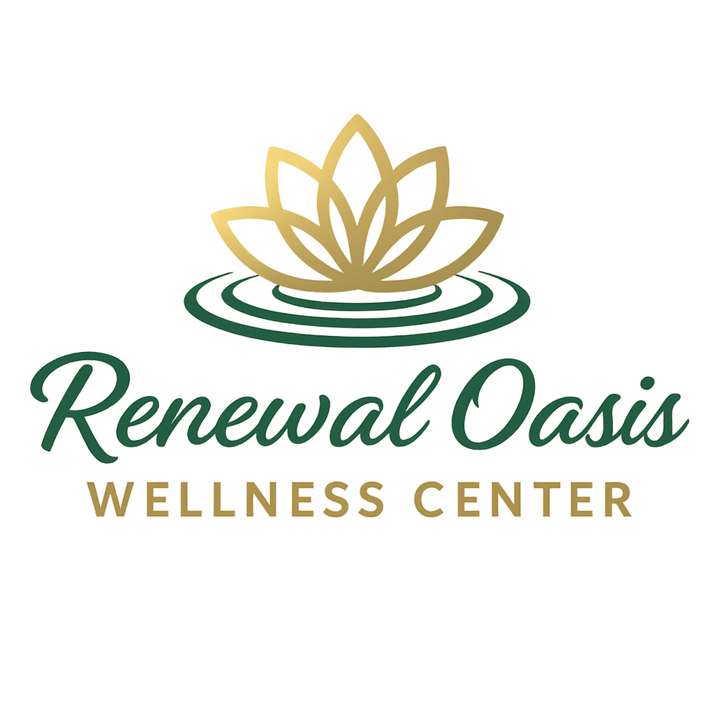 Logo in green and gold for Renewal Oasis Wellness Center
